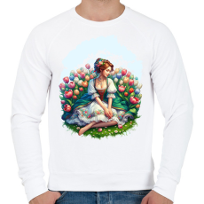 PRINTFASHION Magyar lány tulipánok közt - Férfi pulóver - Fehér