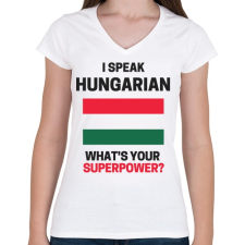 PRINTFASHION Magyar szupererő - Női V-nyakú póló - Fehér női póló