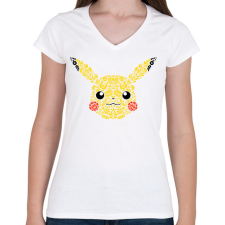 PRINTFASHION Magyaros Pikachu - Női V-nyakú póló - Fehér női póló