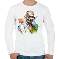 PRINTFASHION Mahatma Gandhi - Férfi hosszú ujjú póló - Fehér férfi póló