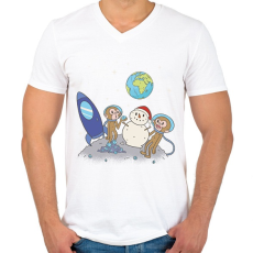 PRINTFASHION Majmok a holdon - Férfi V-nyakú póló - Fehér