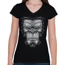 PRINTFASHION Majom arc - Női V-nyakú póló - Fekete
