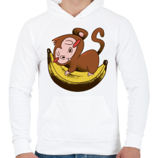 PRINTFASHION Majom banánon - Férfi kapucnis pulóver - Fehér férfi pulóver, kardigán