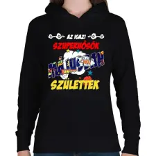 PRINTFASHION Májusban született szuperhős - Női kapucnis pulóver - Fekete női pulóver, kardigán