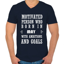PRINTFASHION Májusi születésű motivált személy ambíciókkal és célokkal - Férfi V-nyakú póló - Sötétkék férfi póló