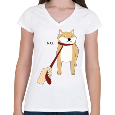 PRINTFASHION Makacs akita - Női V-nyakú póló - Fehér női póló