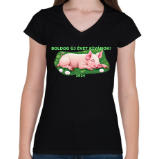 PRINTFASHION malacka szöveggel - Női V-nyakú póló - Fekete