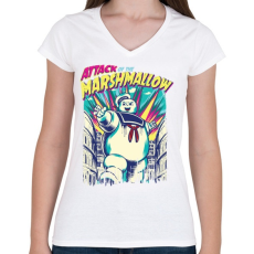 PRINTFASHION Mályvacukros támadás - Női V-nyakú póló - Fehér