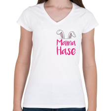 PRINTFASHION Mama Hase - Női V-nyakú póló - Fehér női póló