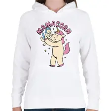 PRINTFASHION Mama unikornis - Női kapucnis pulóver - Fehér női pulóver, kardigán