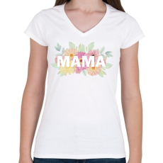 PRINTFASHION Mama virágokkal - Női V-nyakú póló - Fehér