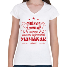 PRINTFASHION Mamának hívnak - Női V-nyakú póló - Fehér női póló