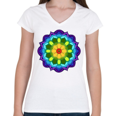 PRINTFASHION Mandala 5 - Női V-nyakú póló - Fehér