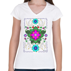 PRINTFASHION Mandala minta 1. - Női V-nyakú póló - Fehér