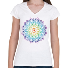 PRINTFASHION Mandala virág - Női V-nyakú póló - Fehér