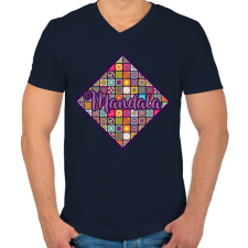 PRINTFASHION Mandalák - Férfi V-nyakú póló - Sötétkék férfi póló