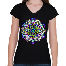 PRINTFASHION mandalas - Női V-nyakú póló - Fekete