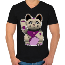PRINTFASHION maneki neko - Férfi V-nyakú póló - Fekete férfi póló