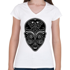 PRINTFASHION MAORI - Női V-nyakú póló - Fehér