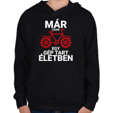 PRINTFASHION Már csak egy gép tart életben - Kerékpáros - Gyerek kapucnis pulóver - Fekete