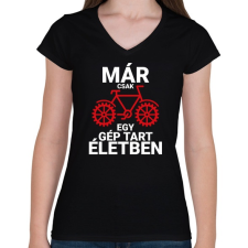 PRINTFASHION Már csak egy gép tart életben - Kerékpáros - Női V-nyakú póló - Fekete női póló