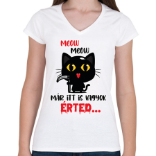 PRINTFASHION Már itt is vagyok - Női V-nyakú póló - Fehér női póló