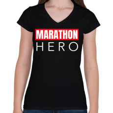 PRINTFASHION MARATHON HERO - Női V-nyakú póló - Fekete