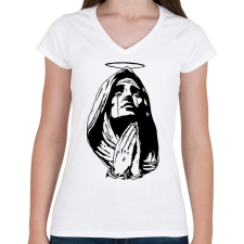 PRINTFASHION Maria - Női V-nyakú póló - Fehér női póló