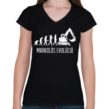 PRINTFASHION Markolós evolúció - Női V-nyakú póló - Fekete női póló