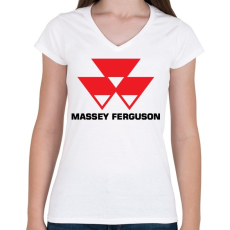PRINTFASHION Massey-Ferguson - Női V-nyakú póló - Fehér