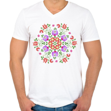 PRINTFASHION Matyó mintás mandala - Férfi V-nyakú póló - Fehér férfi pulóver, kardigán