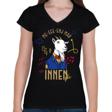 PRINTFASHION Me-eee-enj innen pls - Női V-nyakú póló - Fekete női póló