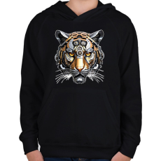 PRINTFASHION Mechanikus tigris - Gyerek kapucnis pulóver - Fekete