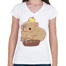 PRINTFASHION Medencéző Capybara - Női V-nyakú póló - Fehér