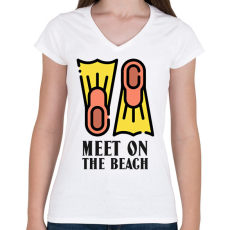 PRINTFASHION MEET ON THE BEACH - Női V-nyakú póló - Fehér