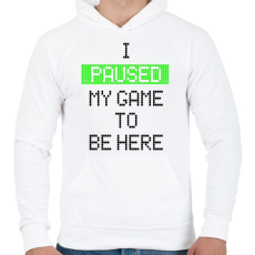 PRINTFASHION Megállítottam a játékot, hogy itt lehessek - Férfi kapucnis pulóver - Fehér