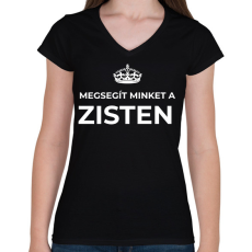 PRINTFASHION MEGSEGÍT MINKET A ZISTEN - Női V-nyakú póló - Fekete