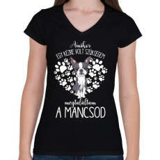 PRINTFASHION Megtaláltam a mancsod - Boston Terrier - Női V-nyakú póló - Fekete