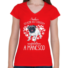 PRINTFASHION Megtaláltam a mancsod - Mopsz pug - Női V-nyakú póló - Piros