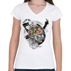 PRINTFASHION Megvilágosodás  - Női V-nyakú póló - Fehér