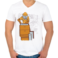 PRINTFASHION Méhész - Férfi V-nyakú póló - Fehér férfi póló