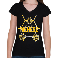 PRINTFASHION Méhész - Női V-nyakú póló - Fekete