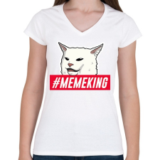 PRINTFASHION Meme King - Női V-nyakú póló - Fehér női póló