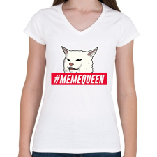 PRINTFASHION Meme Queen - Női V-nyakú póló - Fehér női póló