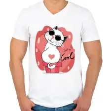 PRINTFASHION Menő macska - Férfi V-nyakú póló - Fehér férfi póló