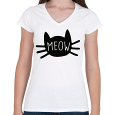 PRINTFASHION Meow  - Női V-nyakú póló - Fehér