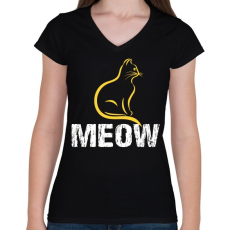 PRINTFASHION MEOW - Női V-nyakú póló - Fekete