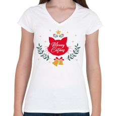 PRINTFASHION Meowy Catmas - Női V-nyakú póló - Fehér