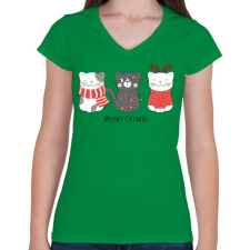 PRINTFASHION Meowy Catmas - Női V-nyakú póló - Zöld női póló