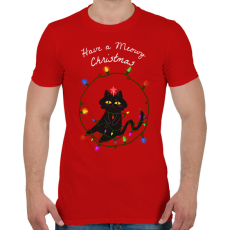 PRINTFASHION MEOWY CHRISTMAS - Férfi póló - Piros